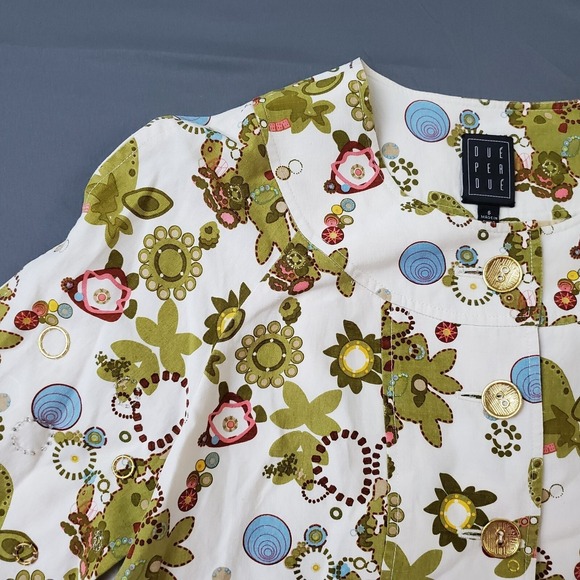 Due per Due Jacket Womens Size‎ 6 3/4 Sleeve Silk Blend Crop Bolero Floral White - Picture 2 of 13